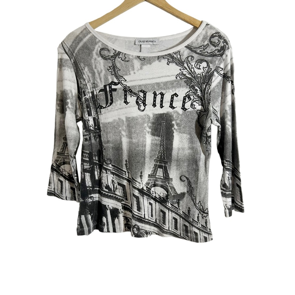Cruise Wear & Co. Black White & Gray Y2K Embellished France Top, Size Medium